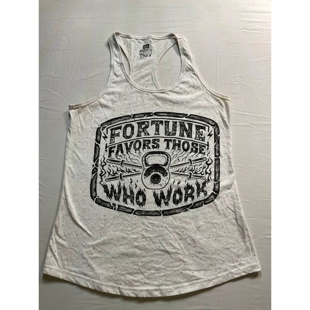The Lift Box Fortune Favors Those Who Work Speckled Racerback Tank Top L